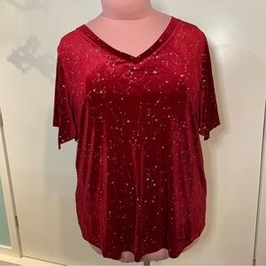 BloomChic stretch velvet galaxy top 22-24 burgundy red